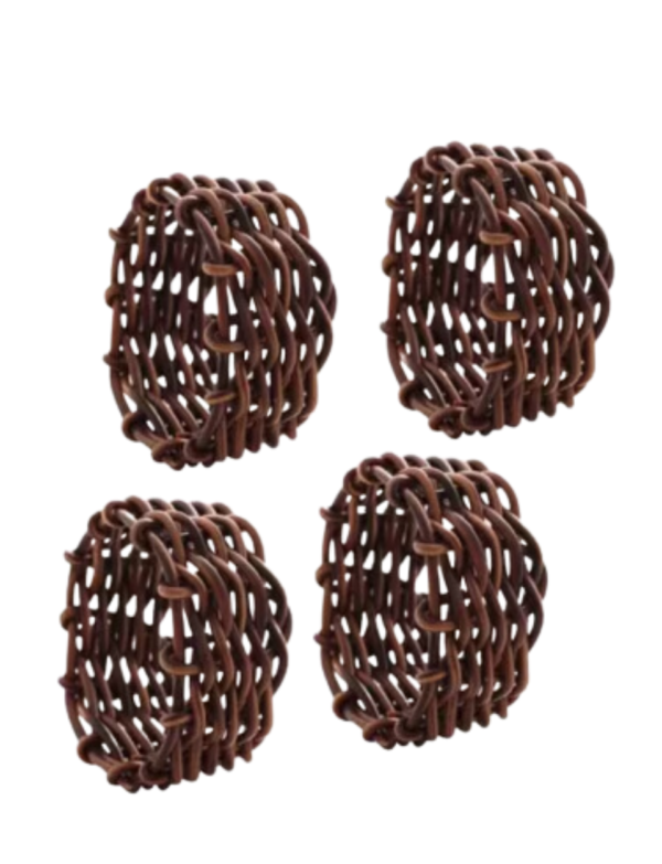 Conjunto 4 Anéis para Guardanapo de Plástico Rattan 4,5cm - Lyor