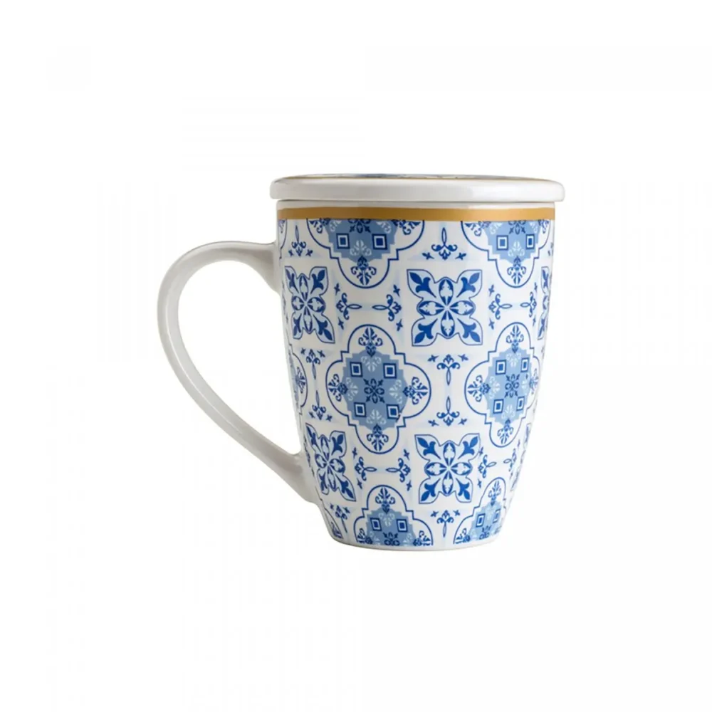 Caneca de Porcelana Lyor Super White com Tampa e Filtro Azul/Branca - Image 2