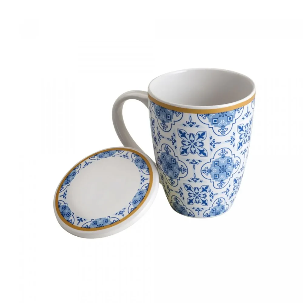 Caneca de Porcelana Lyor Super White com Tampa e Filtro Azul/Branca - Image 3