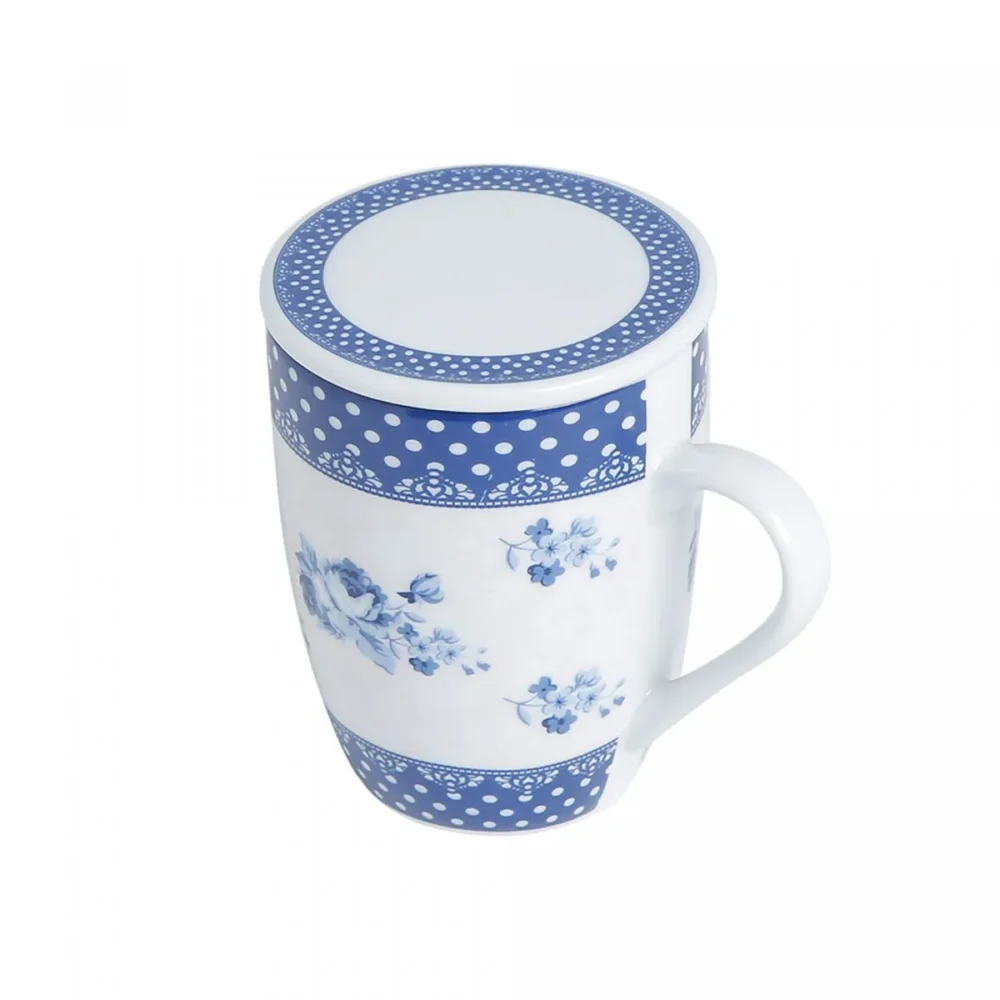 Caneca de Porcelana Super White com Tampa e Filtro Azul e Branca Elsa - Image 3