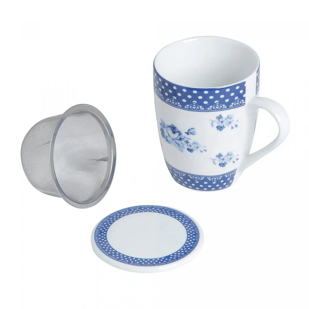 Caneca de Porcelana Super White com Tampa e Filtro Azul e Branca Elsa - Image 4