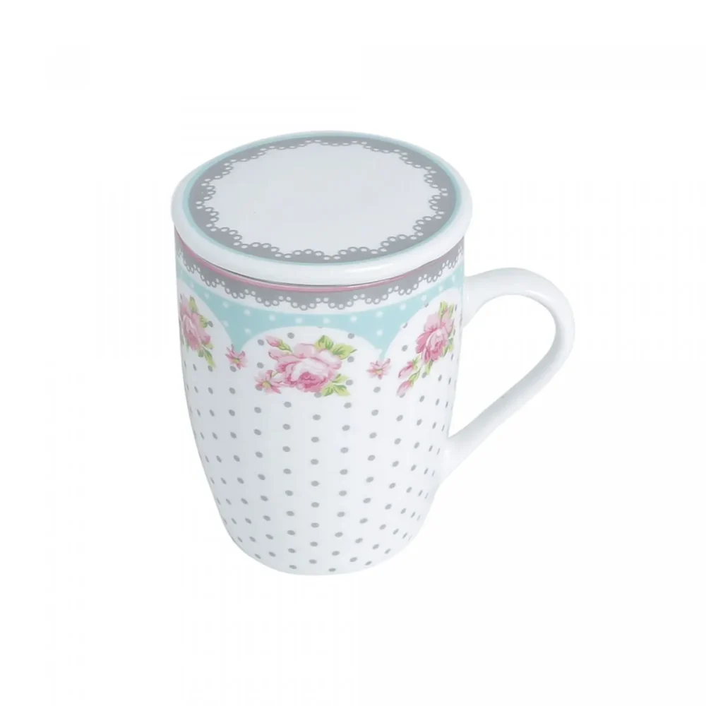 Caneca de Porcelana Amélia Super White  com Tampa e Filtro Verde/Branca