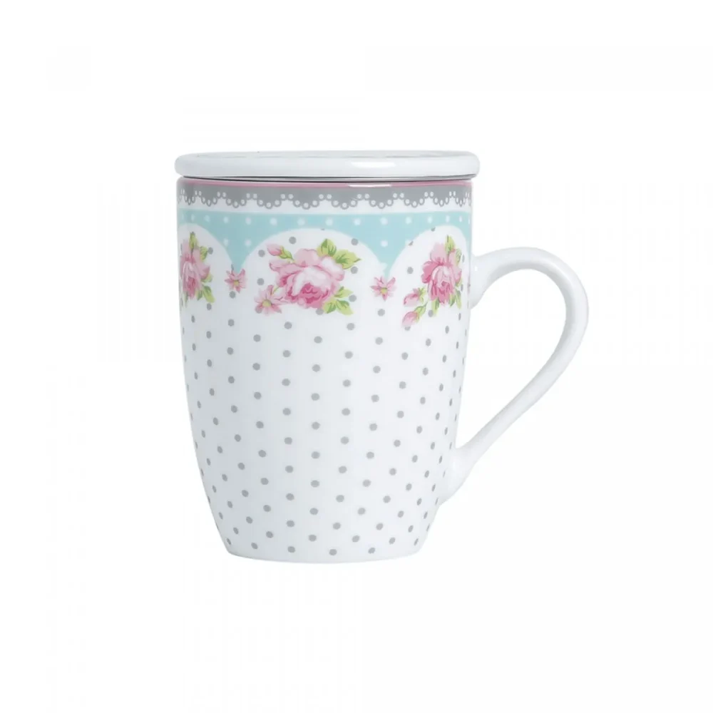 Caneca de Porcelana Amélia Super White  com Tampa e Filtro Verde/Branca - Image 2