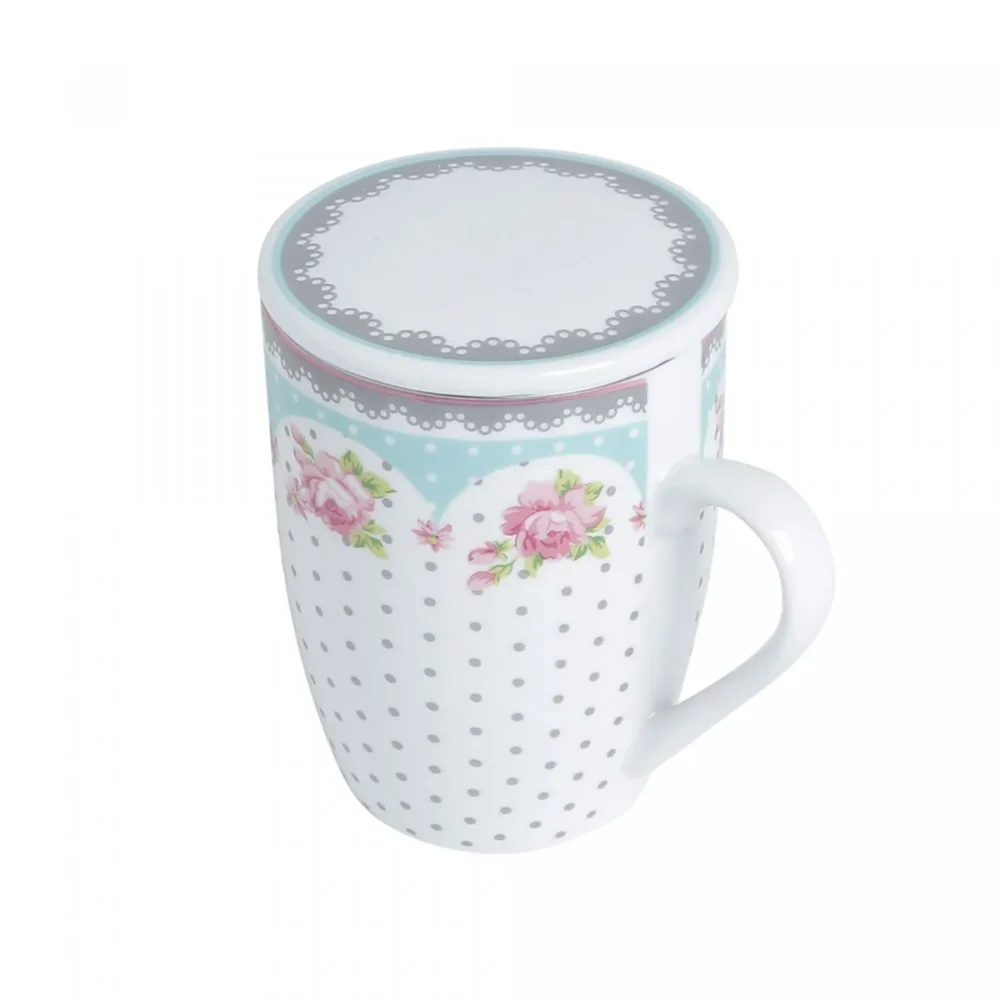 Caneca de Porcelana Amélia Super White  com Tampa e Filtro Verde/Branca - Image 3