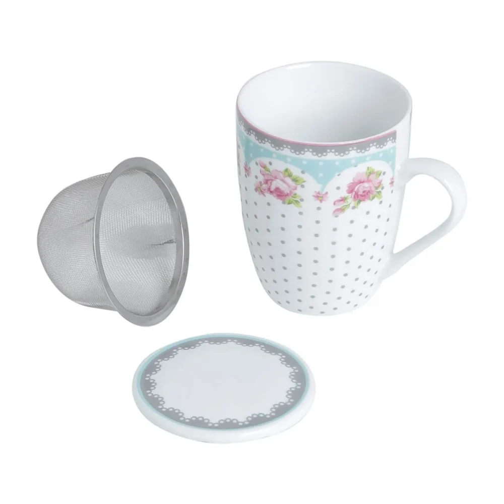 Caneca de Porcelana Amélia Super White  com Tampa e Filtro Verde/Branca - Image 4