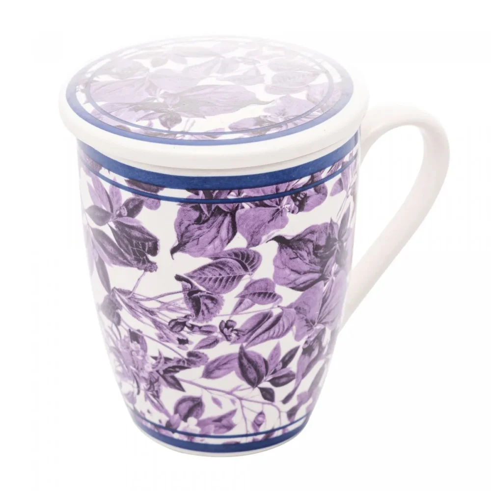 Caneca de Porcelana Super White  com Tampa e Filtro Roxa
