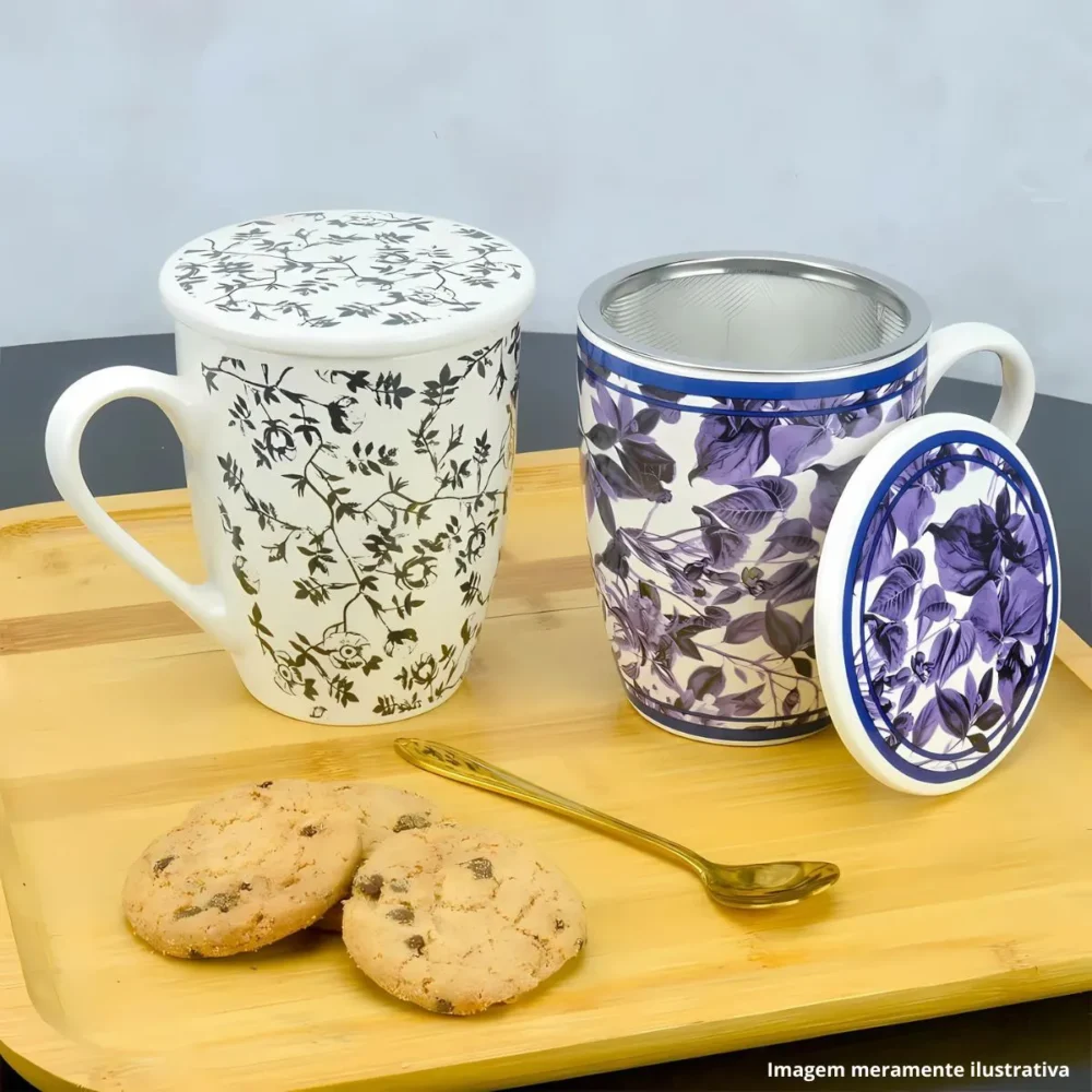 Caneca de Porcelana Super White  com Tampa e Filtro Roxa - Image 6